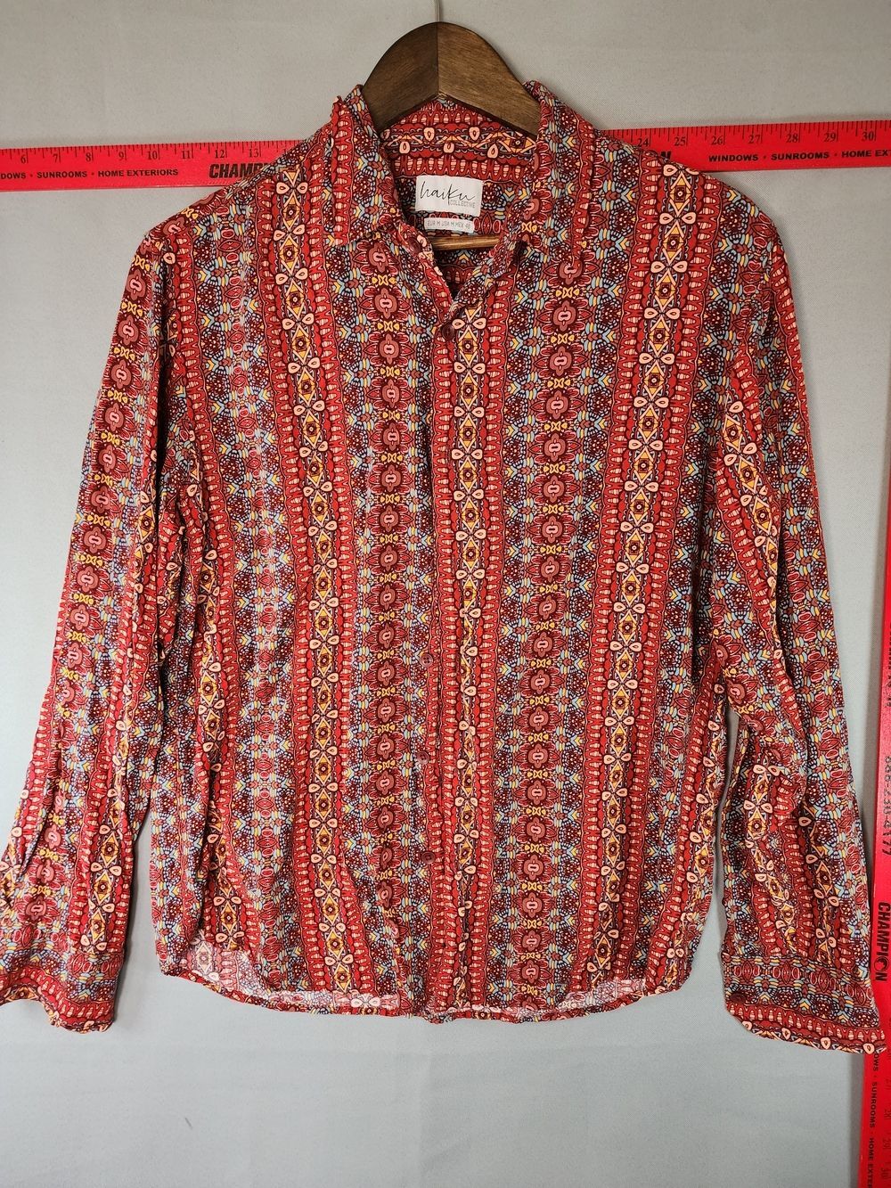 Haiku Red Multi-Pattern Casual Button-Down Shirt